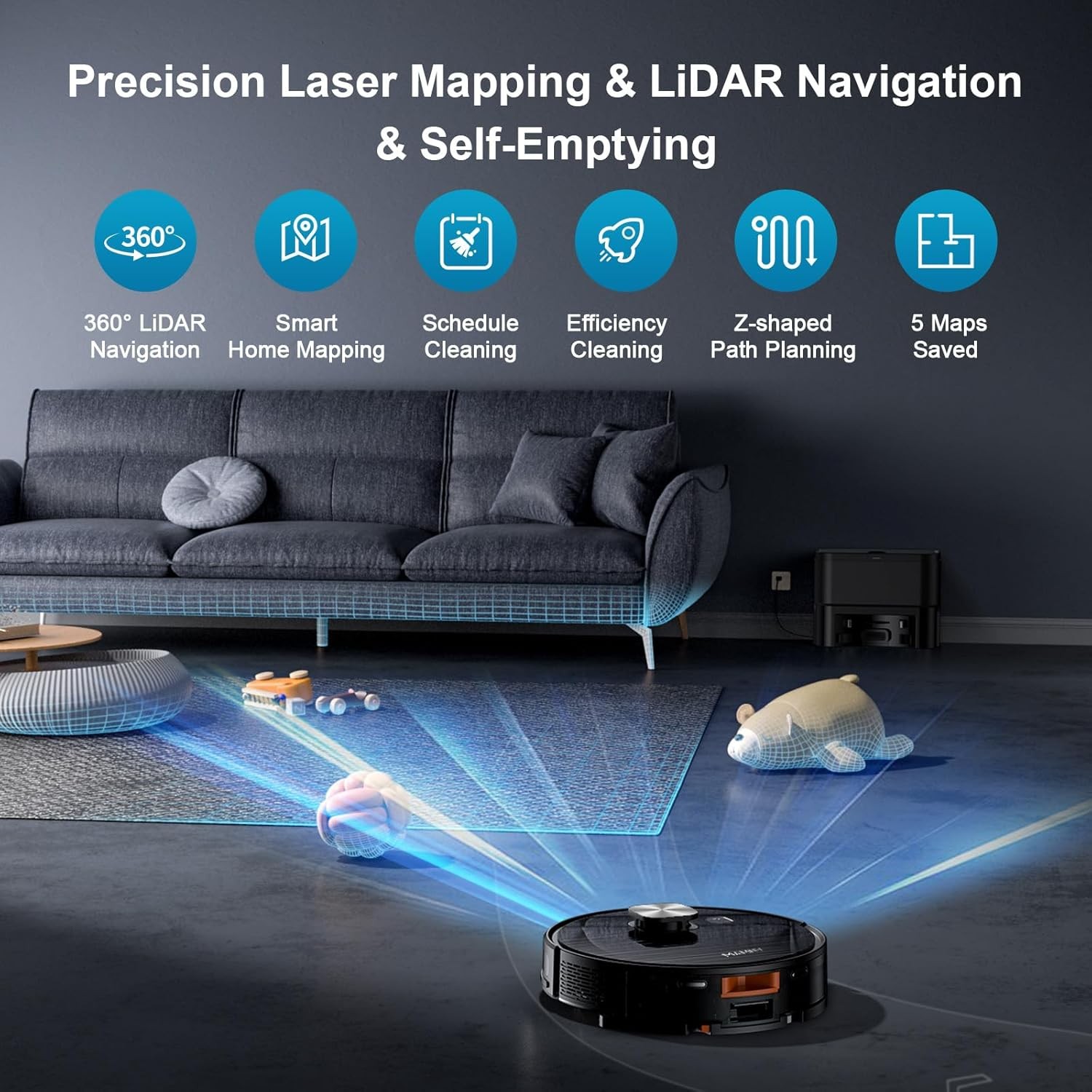 Robot Vacuum and Mop Combo, Robot Vacuum Self-Emptying with 11500Pa Suction, 70-Day Capacity, Fast Home Mapping, LiDAR Navigation, Smart Obstacle Avoidance, Ideal for Pet Hair, Carpet, Hard Floor