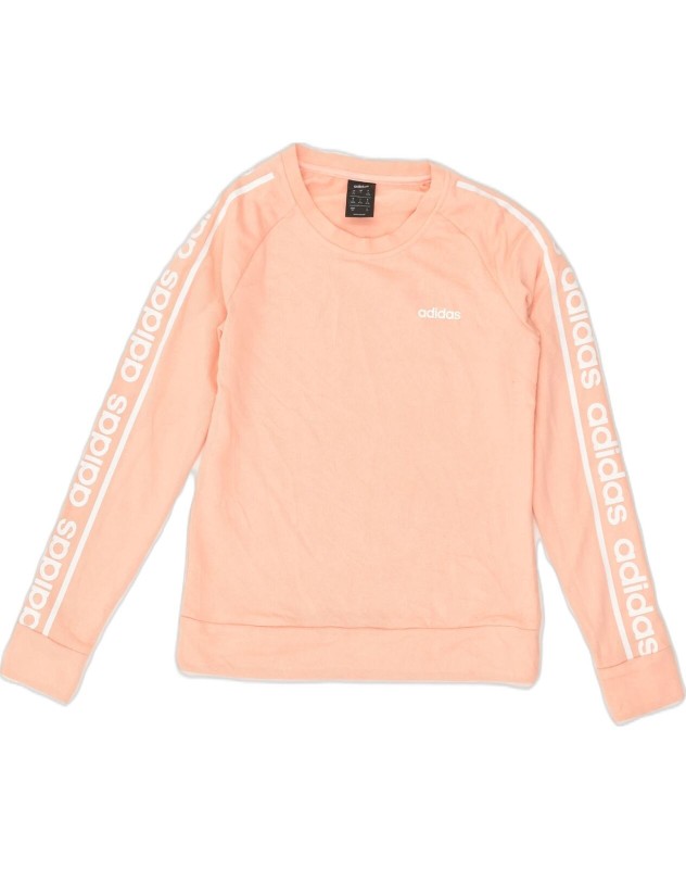 ADIDAS Womens Graphic Sweatshirt Jumper UK 8/10 Small Pink Striped Cotton CF05