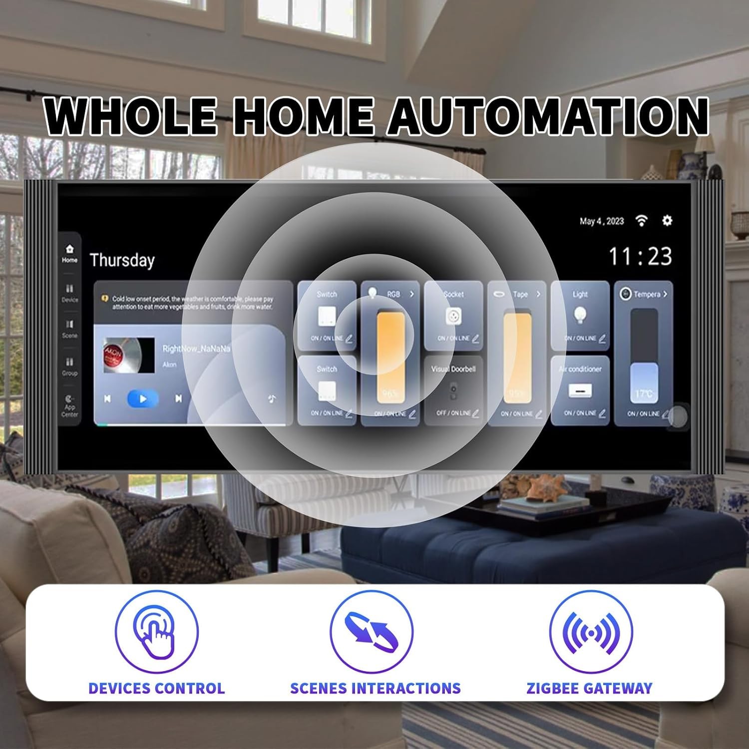 Smart Home Control Panel,12'' Dimmer and Background Music Player,Smart Life Tuya App Control Timer Switch for Smart Appliances,Support Video Doorbell Two-Way Intercom