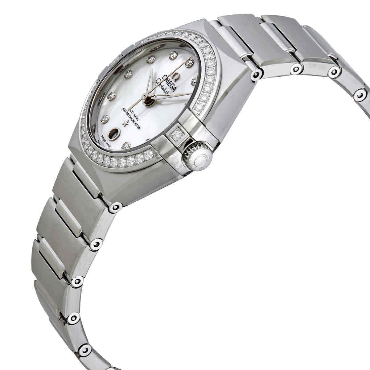 Omega Constellation automatic chronograph diamond silver women's watch-