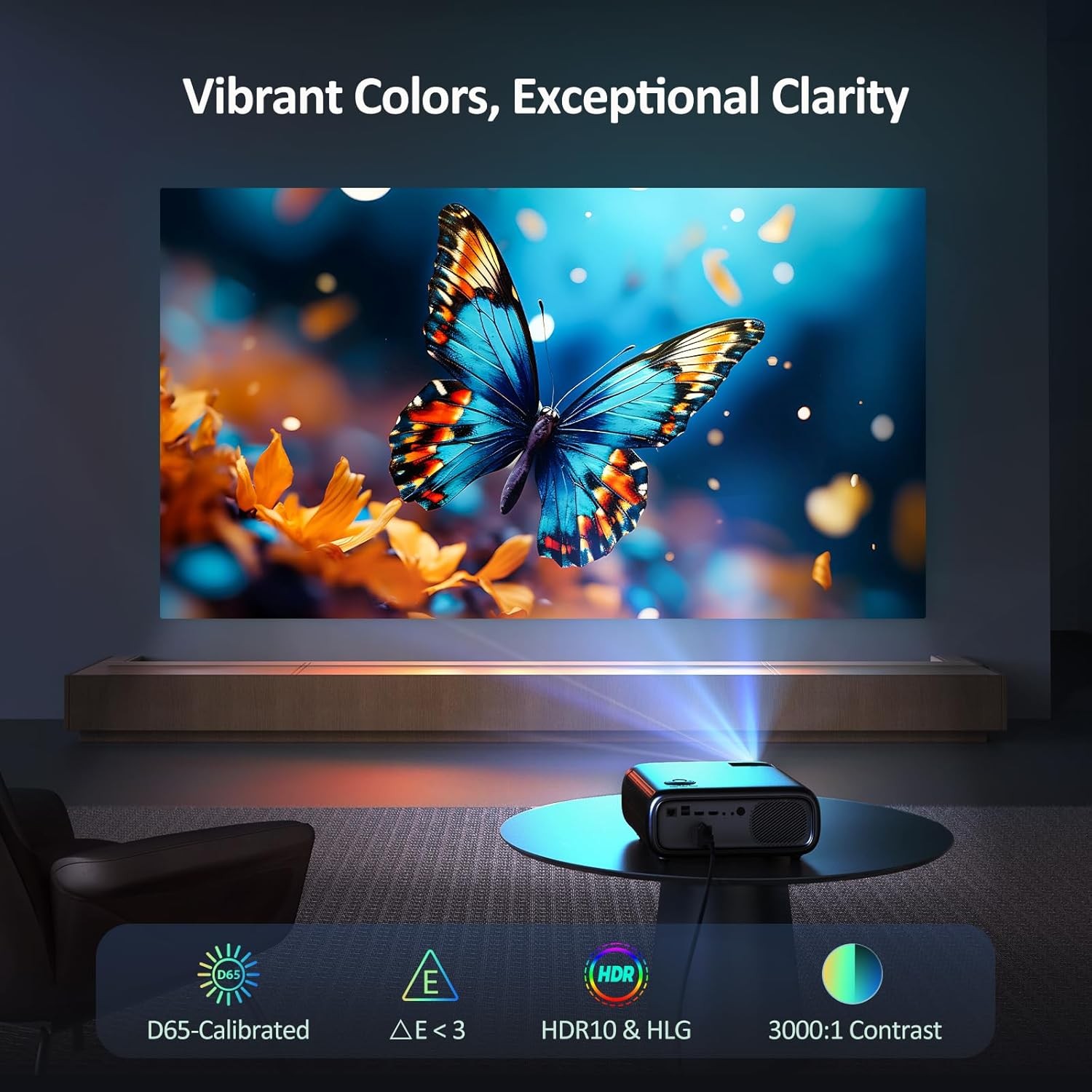 NexiGo PJ40 (3rd Generation) Projector, with WiFi and Bluetooth, D65 Calibration, Native 1080P, 4K Support, Outdoor Movie Projector, 20W Speaker, Home Theater, TV Stick Compatible, iOS, Android