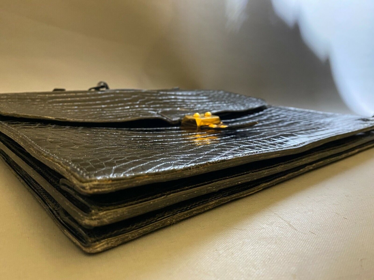 HERMES Sac A Depeche Briefcase Black Crocodile Porosus -