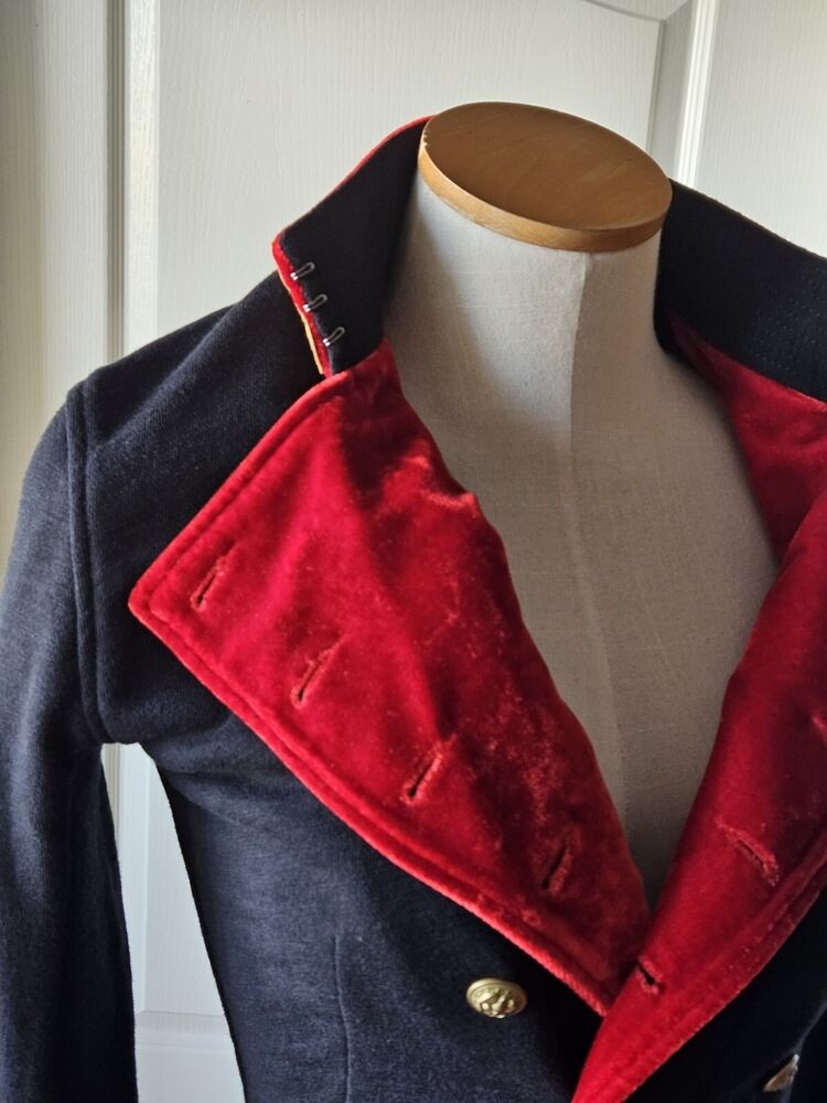 RARE Ralph Lauren Denim & Supply XS Black Red Velvet Military Long Coat Jacket