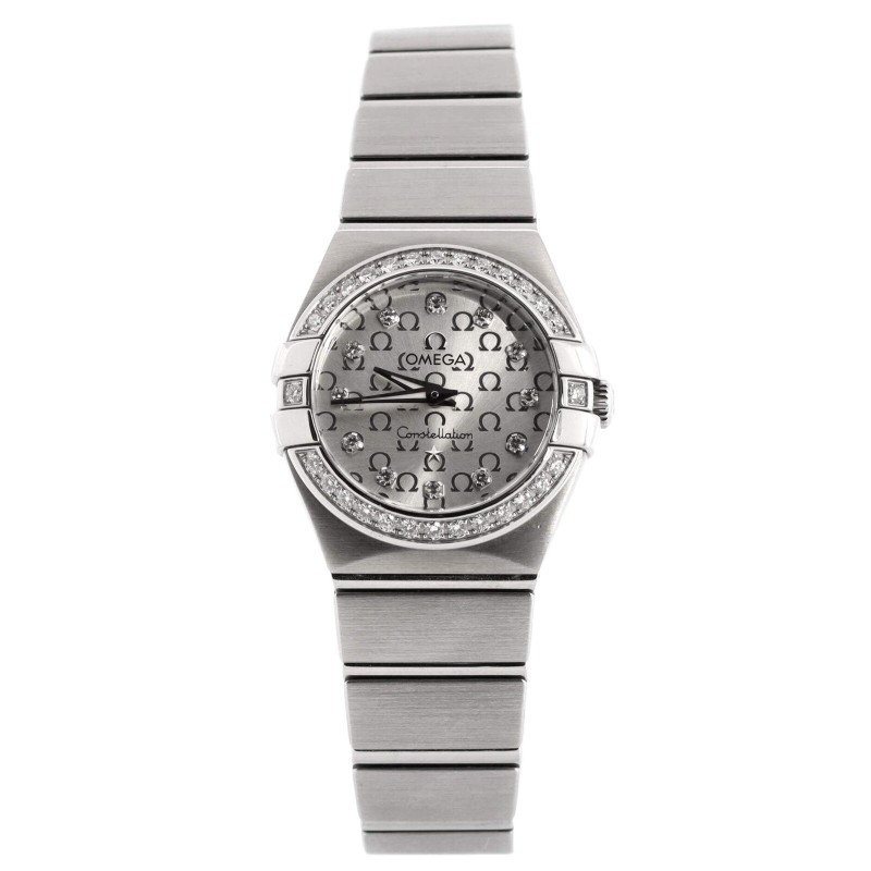 Omega Constellation quartz watch stainless steel with diamond bezel and logo-