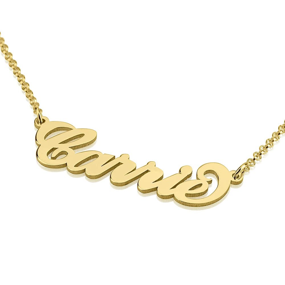 14K Solid Gold Personalized Custom Name Necklace, Script with Initial Name Plate Necklace, Jewelry for Women
