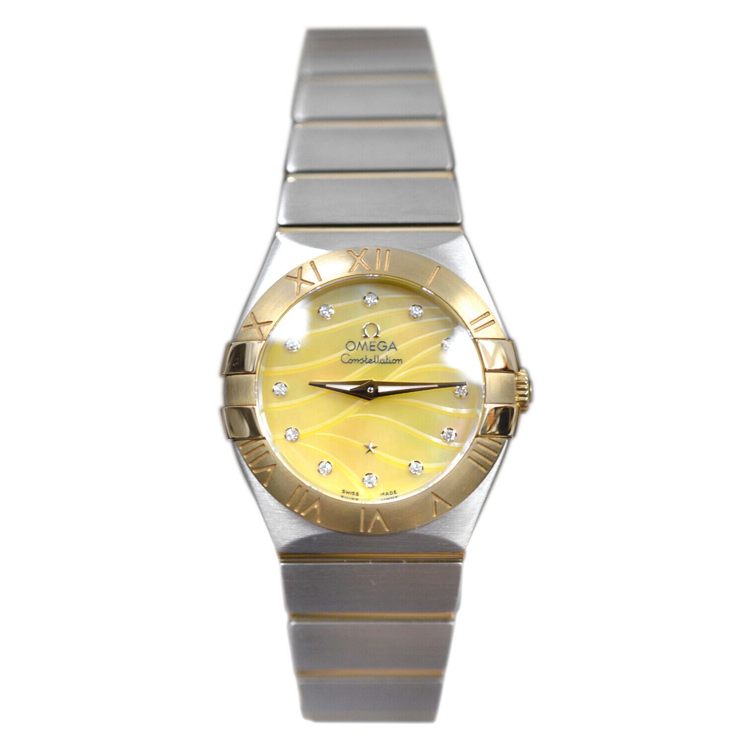 Omega Constellation 123.20.27.60.57.001 Diamond 18K Gold Steel 27mm Quartz Watch-