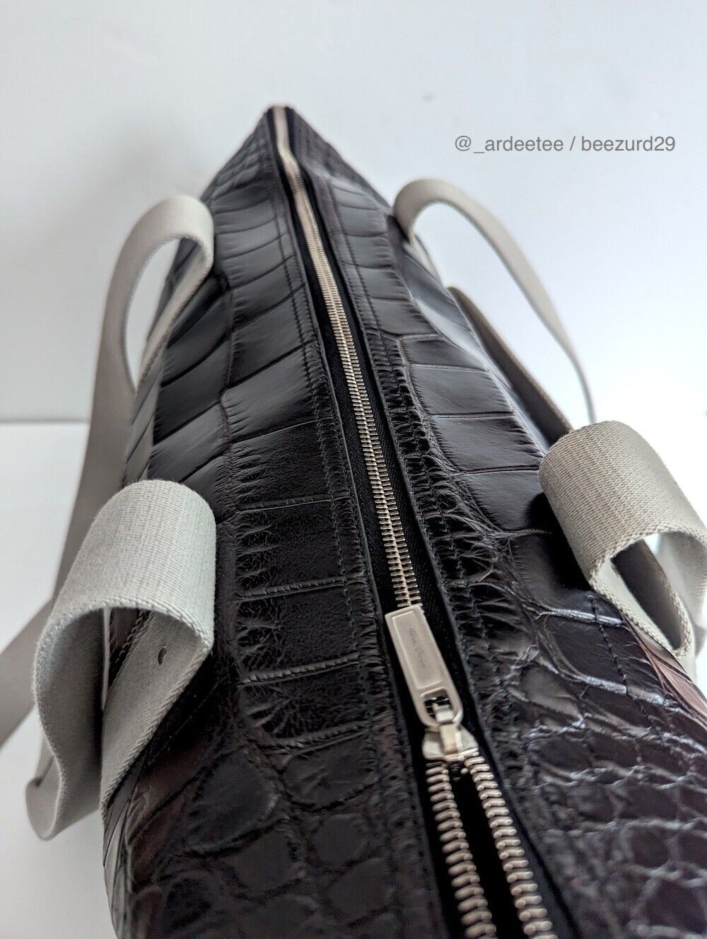 *Exotic * RICK OWENS Rare $5K JUMBO Proportional CROCODILE TROLLEY Tote Bag (Black)-