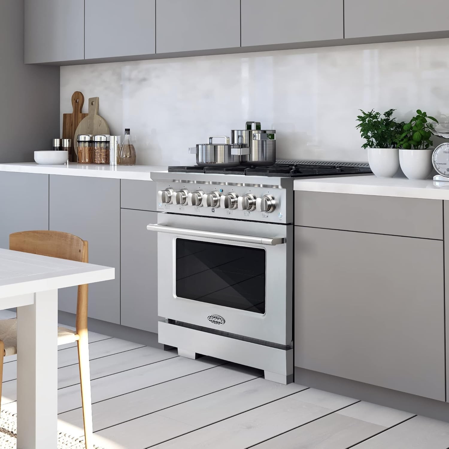 COSMO GRP366 36 in. Vista Collection 4.5 cu. ft. Gas Range, 6 Burners, Convection Oven, LED Light Panel in Modern Stainless Steel