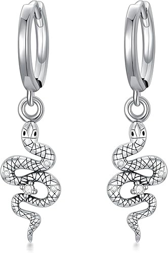 Diamond Snake Earrings for Women 925 Sterling Silver Cute Snake Hoop Dangle Earrings Snake Jewelry Gifts for Women Mom Wife Girlfriend Daughter, Sterling Silver, Diamond
