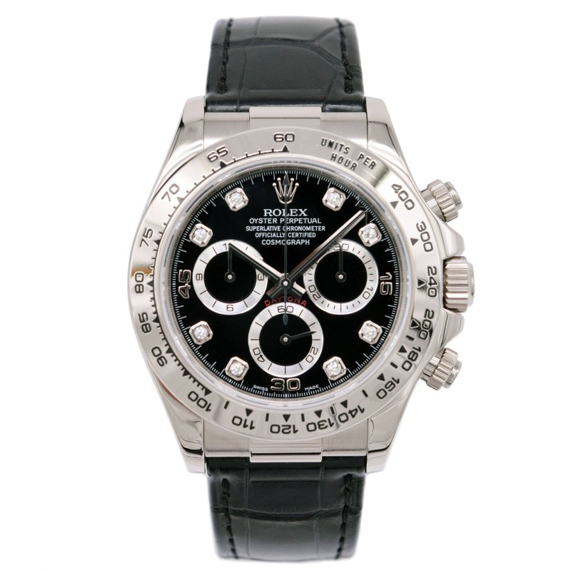 Rolex Cosmograph Daytona 116519G 18K White Gold Black Diamond Dial Men's Watch