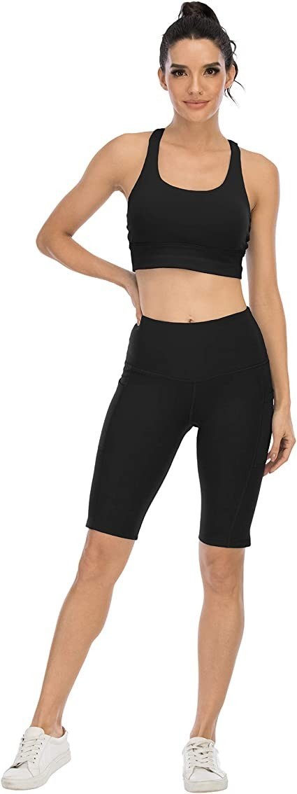 CHRLEISURE Spandex Yoga Shorts with Pockets for Women, High Waisted Workout Booty Shorts 3in