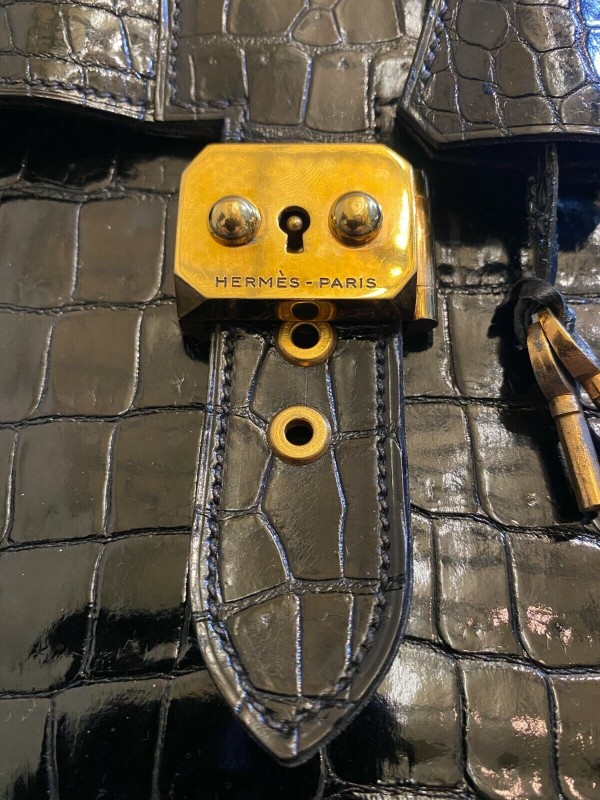 HERMES Sac A Depeche Briefcase Black Crocodile Porosus -