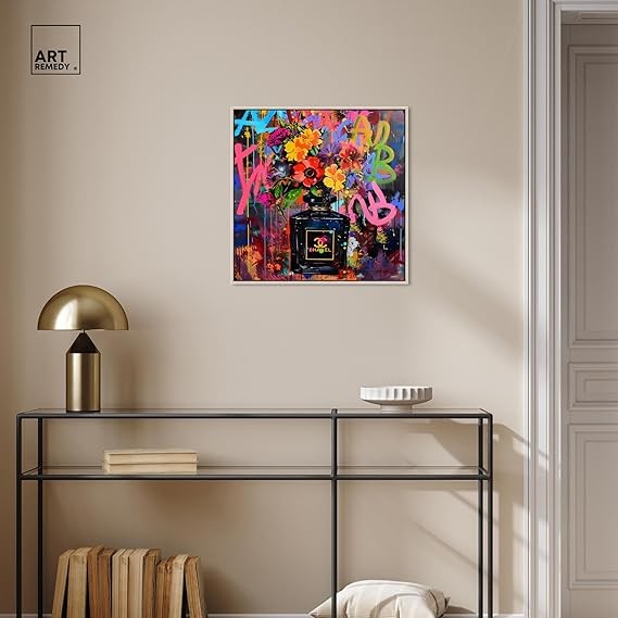 Art Removal Graffiti Floral Fragrance II Graffiti Art on Canvas, Silver Frame, 20" x 20"