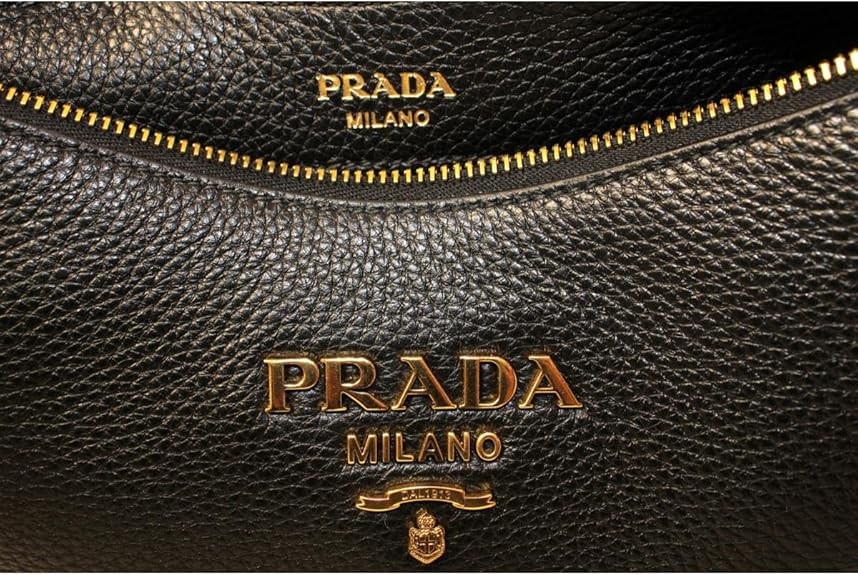 Prada Black Vitello Phenix Leather Mesh Stripe Shoulder Strap Crossbody Bag 1BC166, Black