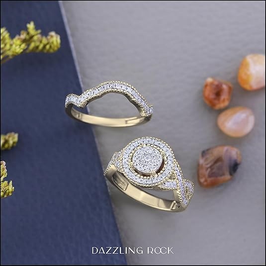Dazzlingrock 0.50 Carat Round White Diamond Halo Micropavé Engagement Ring Set in 18K Pure Gold