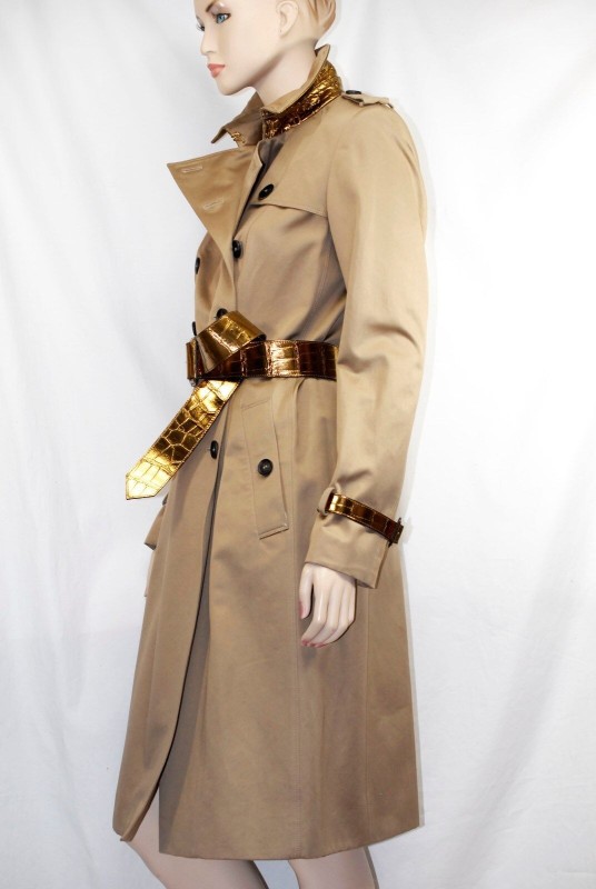Burberry Prorsum 10 12 44 Crocodile Belt Cotton Trench Coat Women-