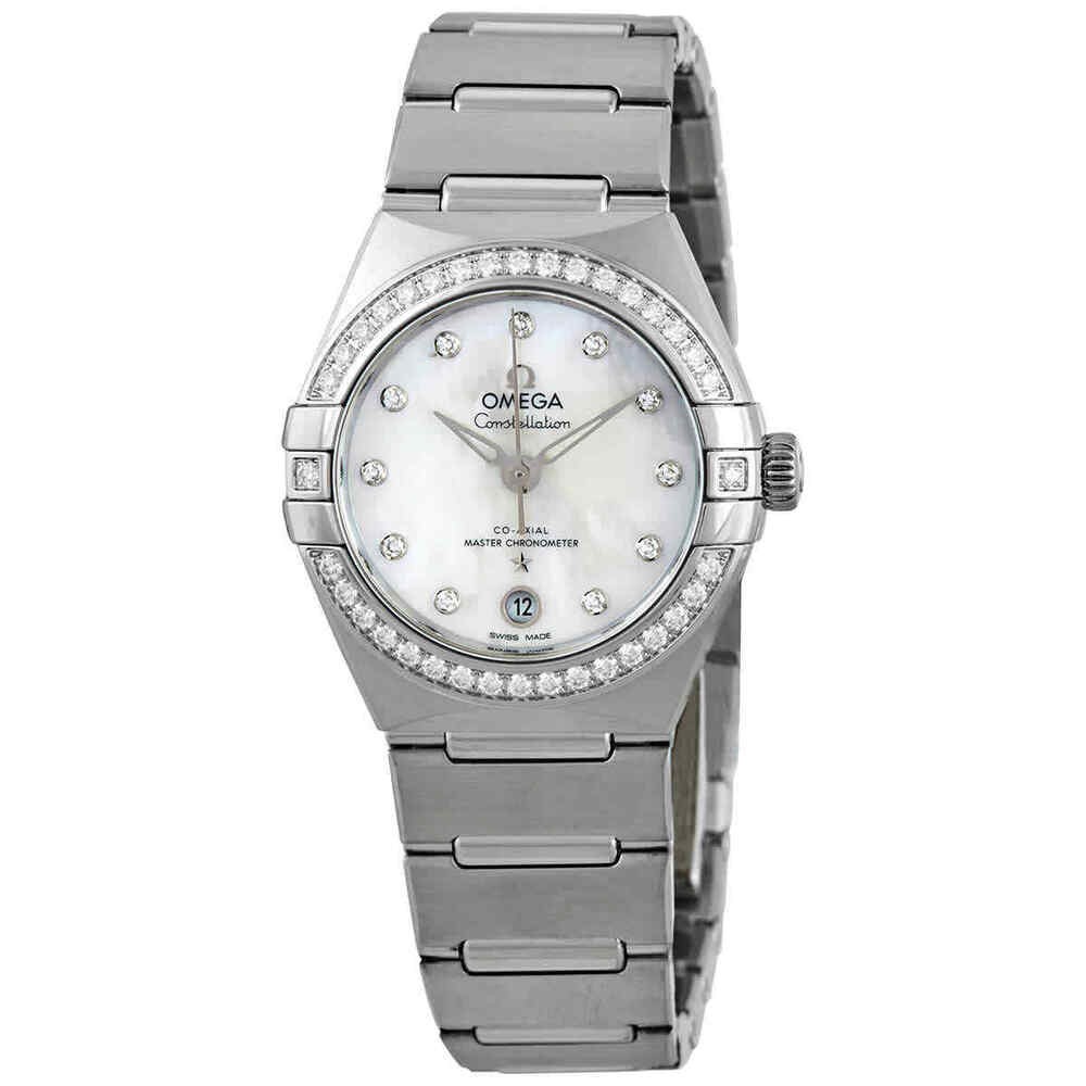 Omega Constellation automatic chronograph diamond silver women's watch-