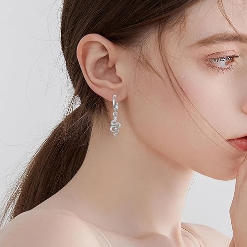 Diamond Snake Earrings for Women 925 Sterling Silver Cute Snake Hoop Dangle Earrings Snake Jewelry Gifts for Women Mom Wife Girlfriend Daughter, Sterling Silver, Diamond
