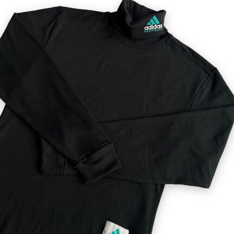 Womens Vintage Adidas Turtle Neck Top Black Long Sleeve High Neck