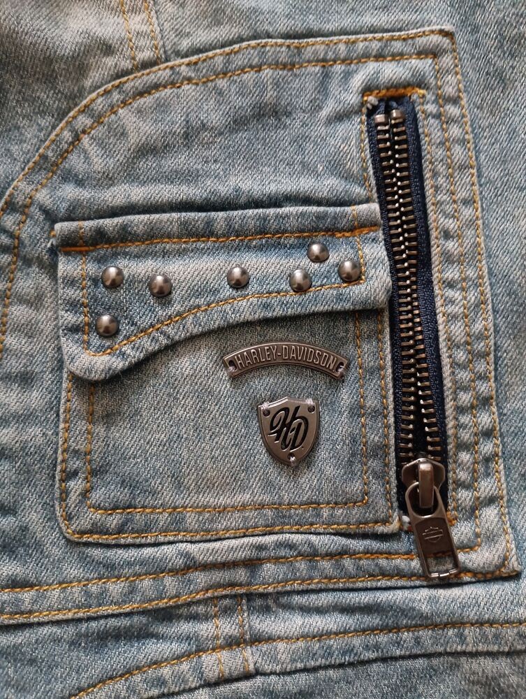 Harley-Davidson Denim Motorcycle Jean Vest Sz Large Women Patchwork Bandana