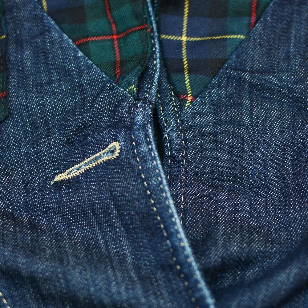 Rocco Barocco Women's Denim Jacket Blazer 2 Button Contrast Plaid Size DE-36