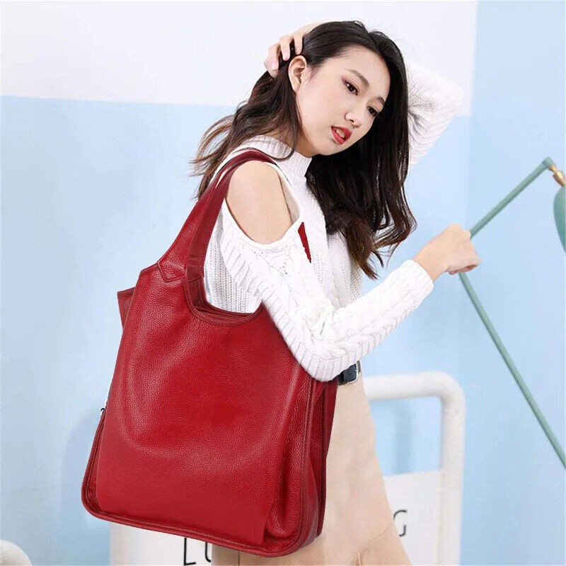 Women's Handbag Genuine Leather Shoulder Bag Cowhide Tote Bucket