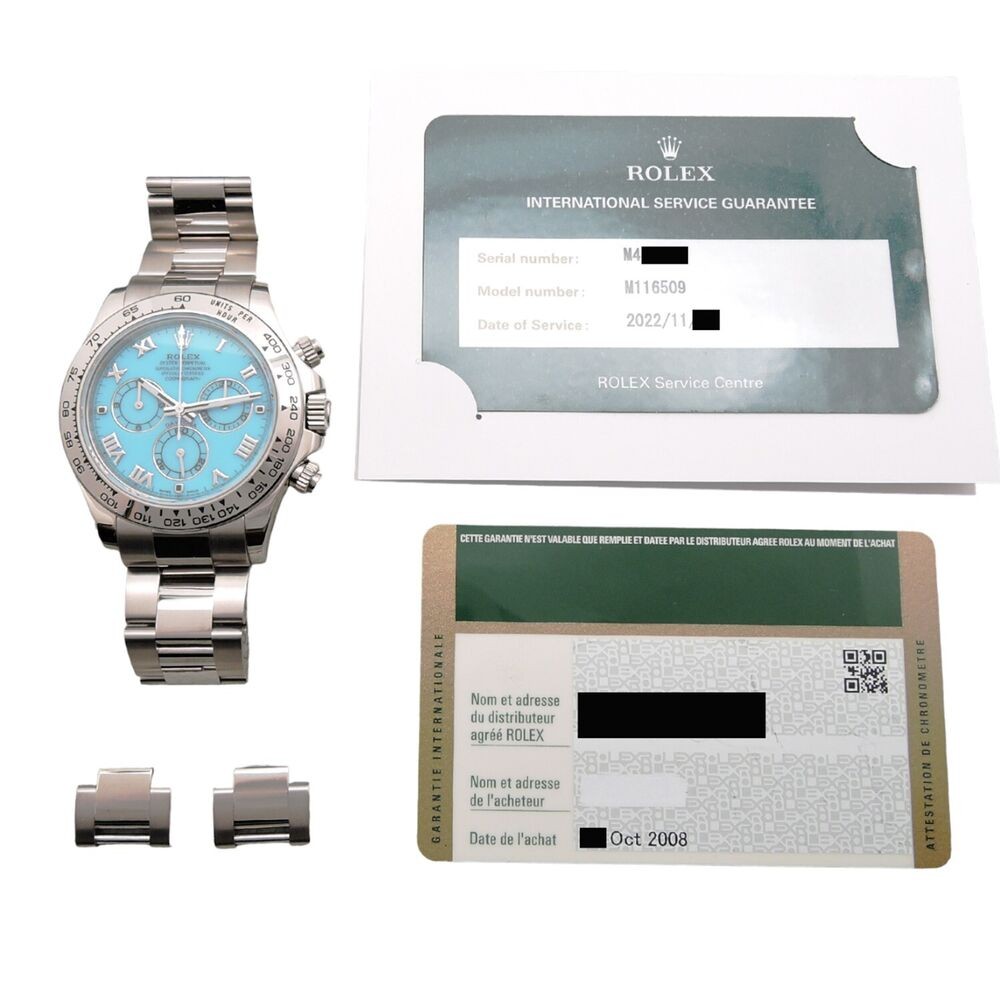 Rolex Daytona 116509 Ser M Turquoise Beach Blue Dial 18K WG Paper Men's Watch