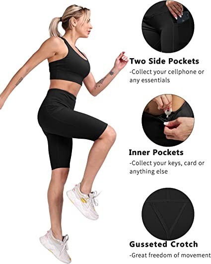 CHRLEISURE Spandex Yoga Shorts with Pockets for Women, High Waisted Workout Booty Shorts 3in