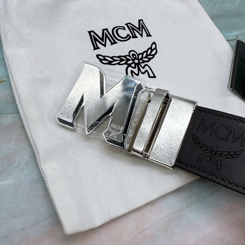 Mcmcclaus smooth visetos logo gray leather double-sided M buckle-