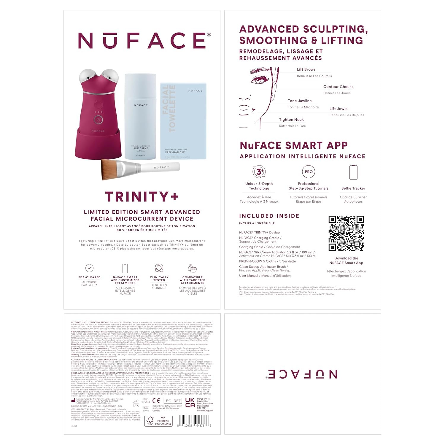 NuFACE TRINITY+ Microcurrent Facial Device Kit - Limited Edition FDA Cleared Facial Massager Device + Microcurrent Gel Activator, Cleansing Wipes and Brush - Velvet Rose