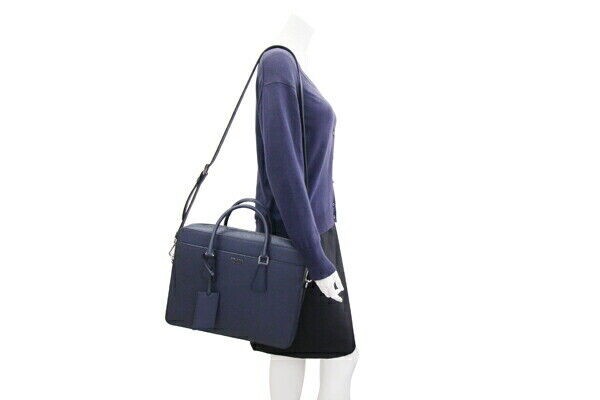 PRADA 2WAY Briefcase 2VE363 Navy Leather Used Shoulder Bag Crossbody Shoulder