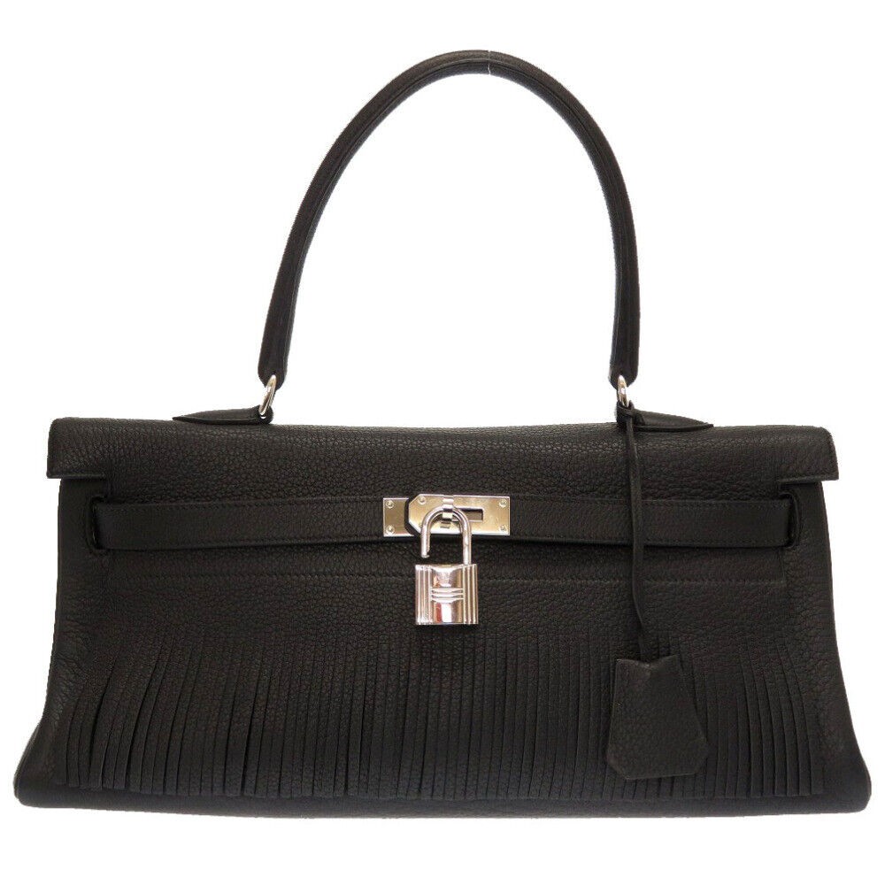 Authentic HERMES Shoulder Bag Kelly Tassel Handbag Black Taurillon Clemence 0033-