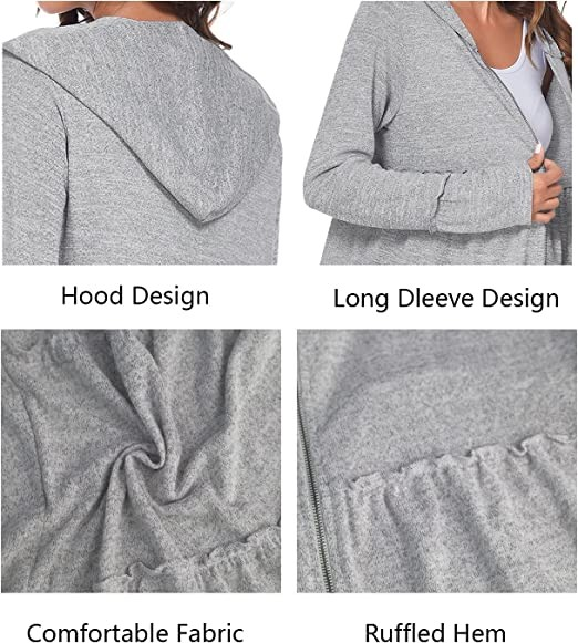 DEESHA Women's Full Zip Hoodie Pleated Pleated Layered Pleated Hoodie Jacket Long Sleeves