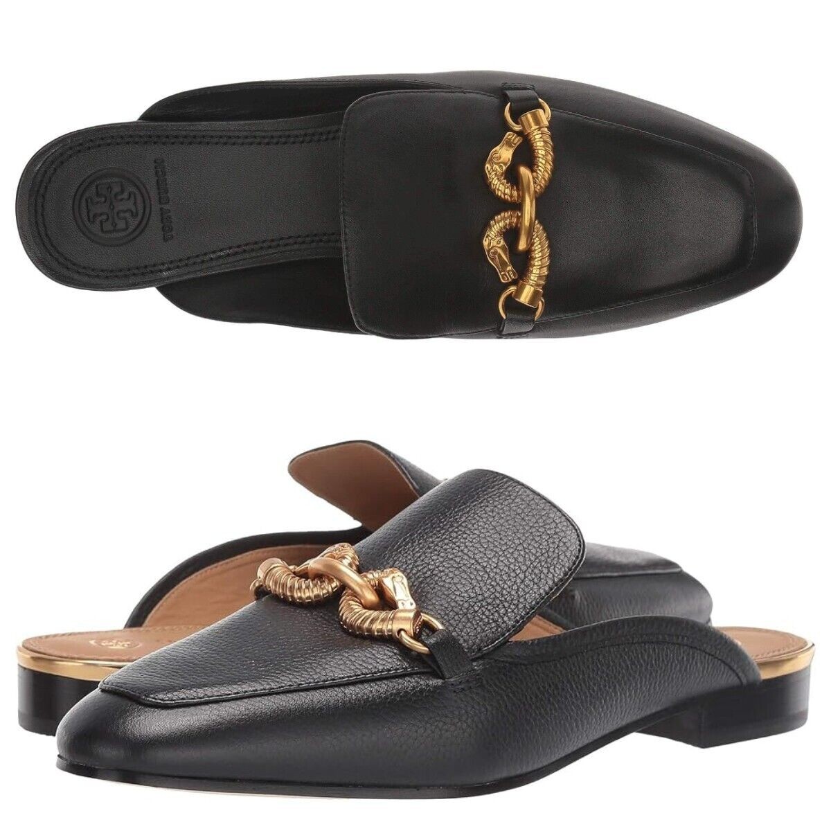 TORY BURCH Size 8 black JESSA backless mule Loafer Slip-on Women's Flats Horses
