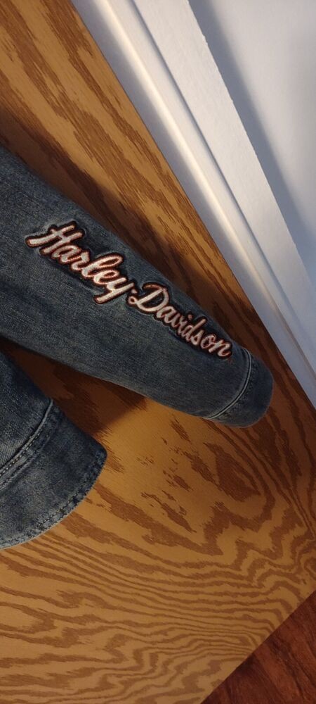 Vintage Women Harley-Davidson Denim Jacket Embroidered Zip Up sz L #99065-08VW