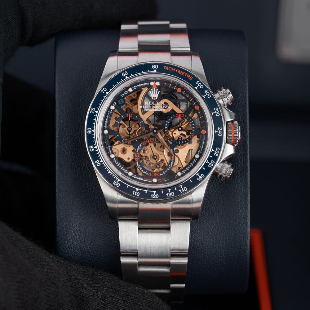 Rolex Daytona Watch 40MM Stainless Steel Skeleton No Markers Dial Rubber