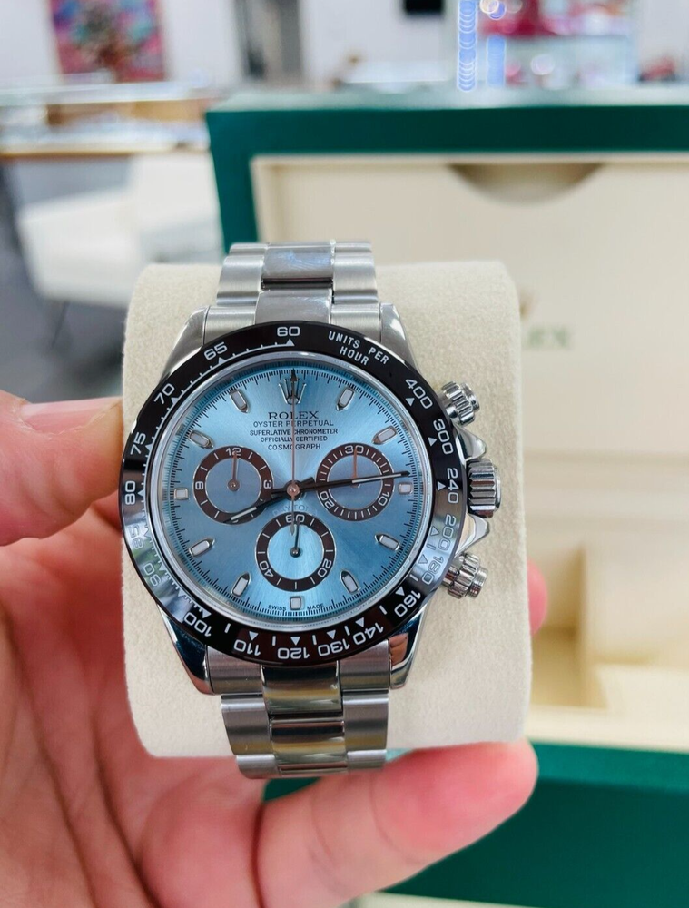 Rolex Cosmograph Daytona Steel 116520 CUSTOM Glacier Blue Ceramic Bezel Watch