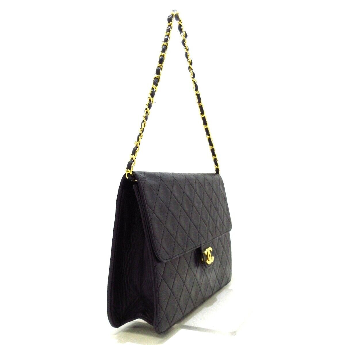正品香奈儿单翻盖 Matelasse A03570 黑色羊皮女式单肩包-