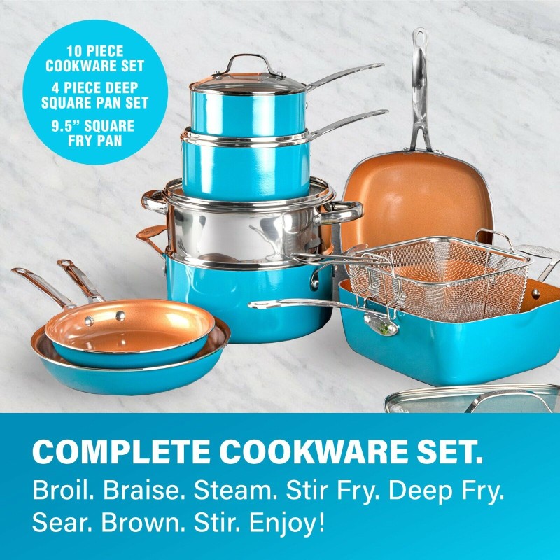 Gotham steel 20-piece nonstick cookware and baking set-3 colors to choose from
