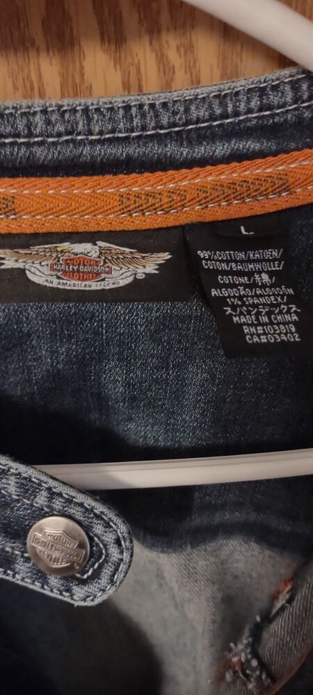 Vintage Women Harley-Davidson Denim Jacket Embroidered Zip Up sz L #99065-08VW