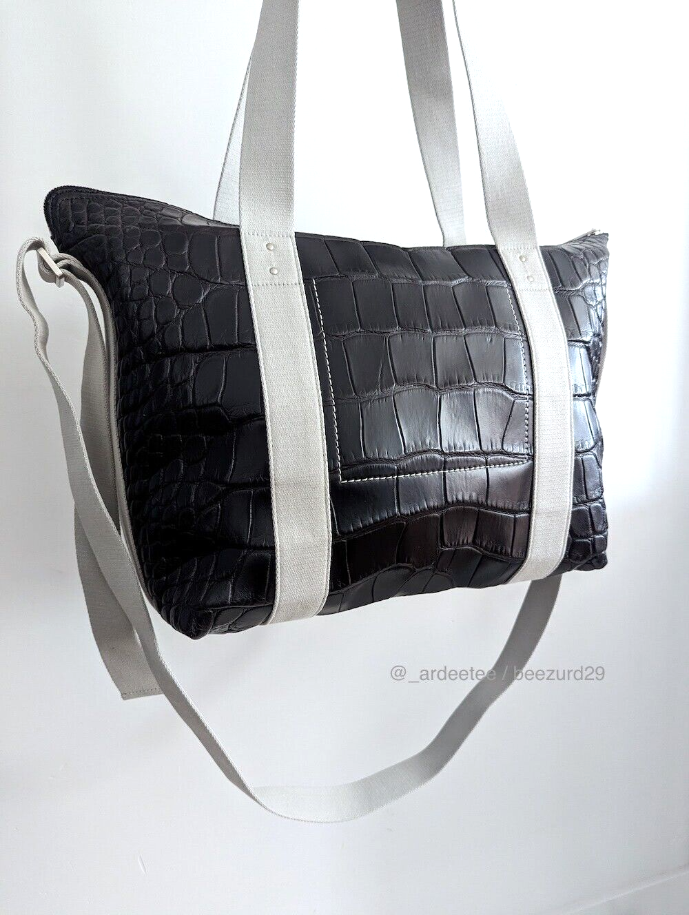 *Exotic * RICK OWENS Rare $5K JUMBO Proportional CROCODILE TROLLEY Tote Bag (Black)-
