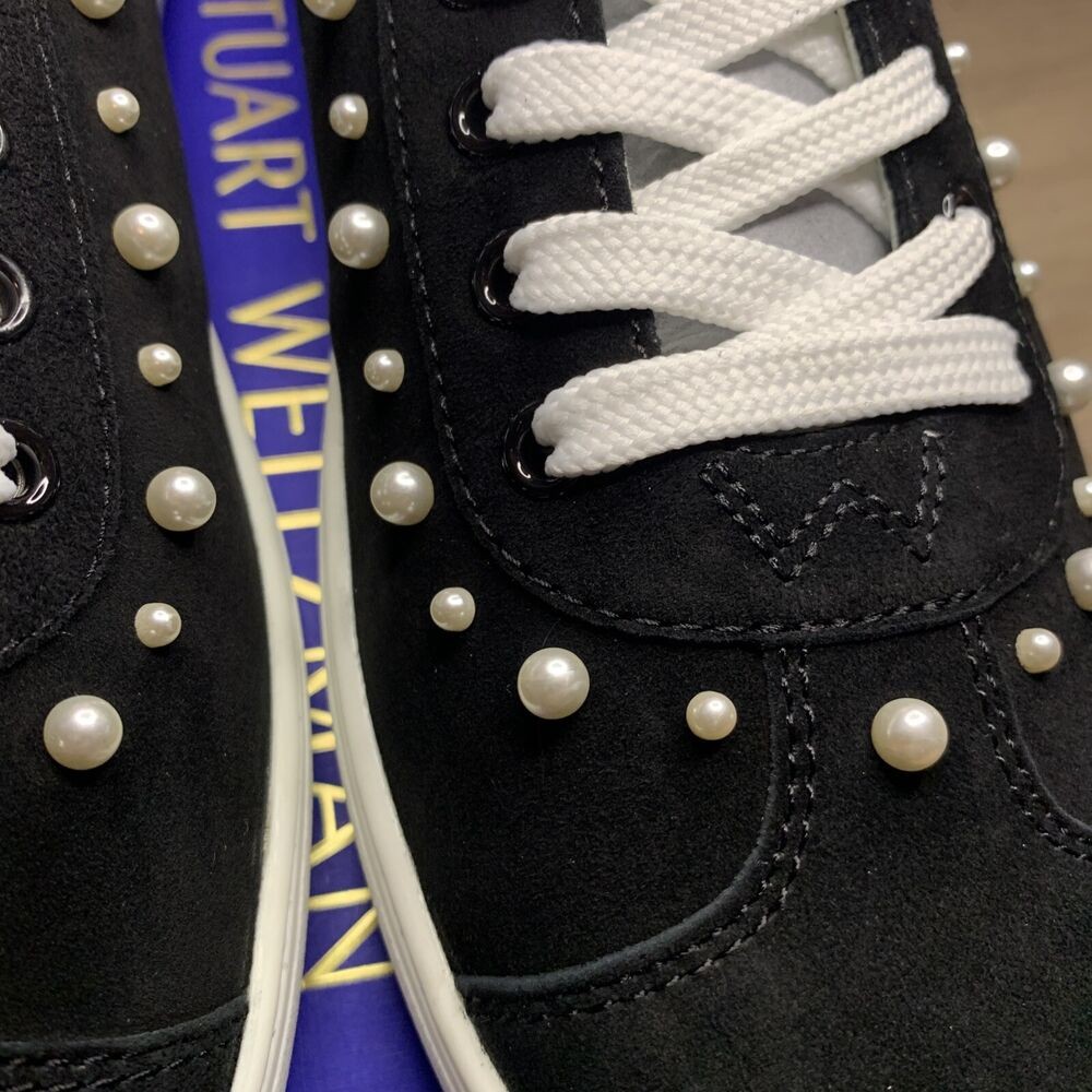 STUART WEITZMAN Goldie Black Pearl Super Stud Conv Sneaker Suede SA315 NEW