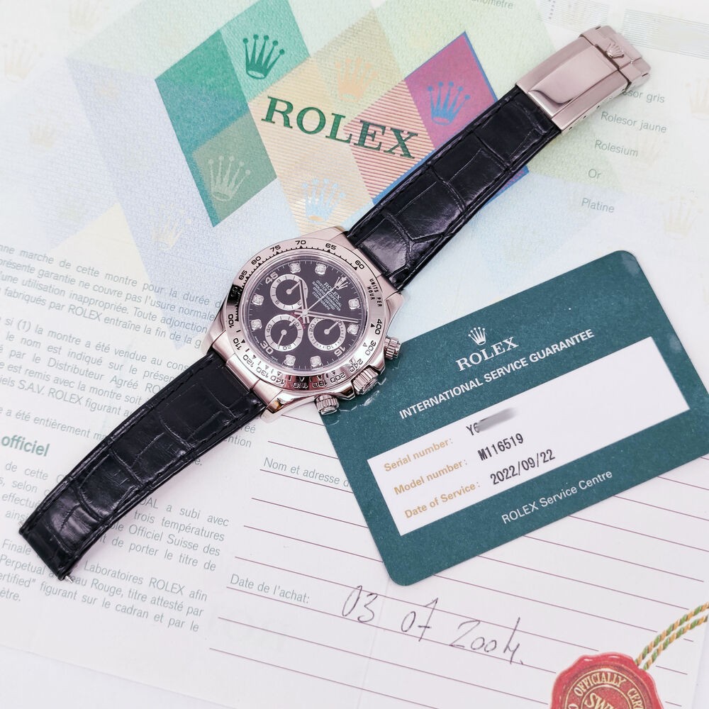 Rolex Cosmograph Daytona 116519G 18K White Gold Black Diamond Dial Men's Watch