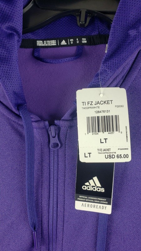 Adidas Full Zip Hooded Jacket University Purple Large High-