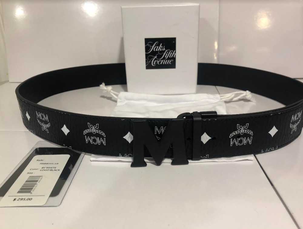 Authentic adjustable double-sided black MCM belt with black buckle-