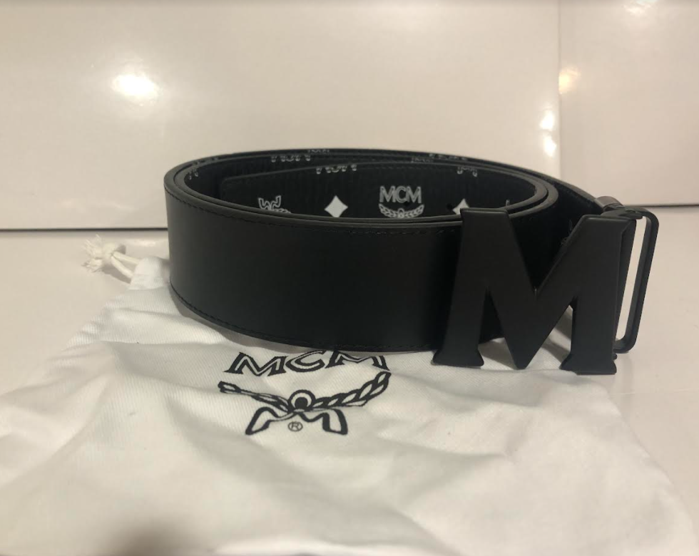 Authentic adjustable double-sided black MCM belt with black buckle-
