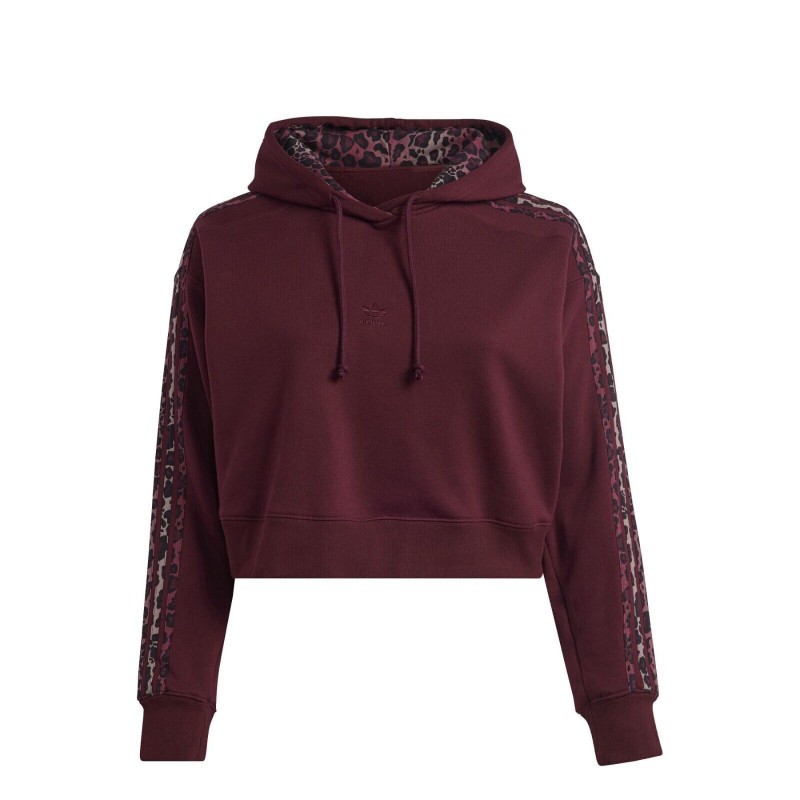 New Adidas Originals Cropped hoodie maroon leopard striped sweater-