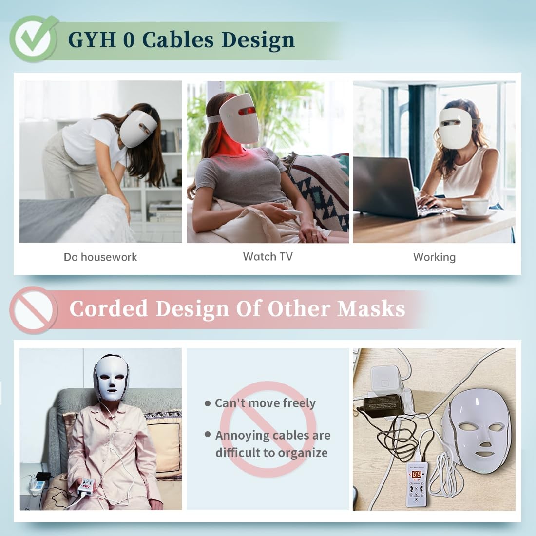 GYH 8-Color LED Face Mask Light Therapy, Red Light Therapy for Face, FSA/HSA Eligible, Wireless High Dose Green, Blue, Infrared Light Therapy Mask for Skin Care & Anti-aging, Cloud-SSS (RB-080)