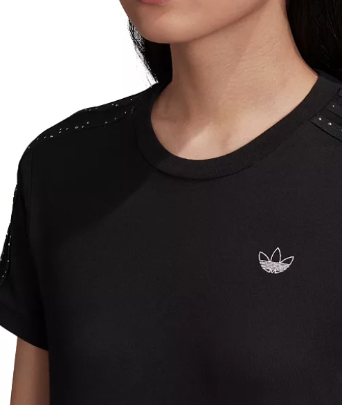 Adidas Originals T-shirt women's small clover jersey cotton short sleeved black-