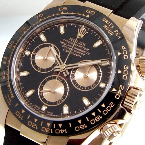 Rolex Daytona 116515ln 18k Everose Gold Black Dial Rubber Oysterflex 116515